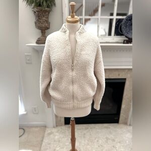 Aerie Cozy Cream Zip-Up Sweater Bomber Jacket